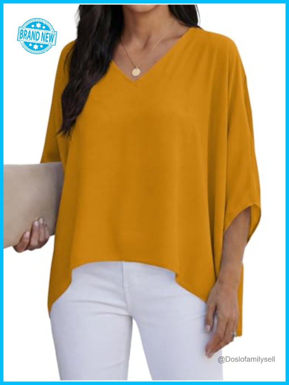 V Neck Batwing Sleeve Asymmetrical Hem Tunic Top